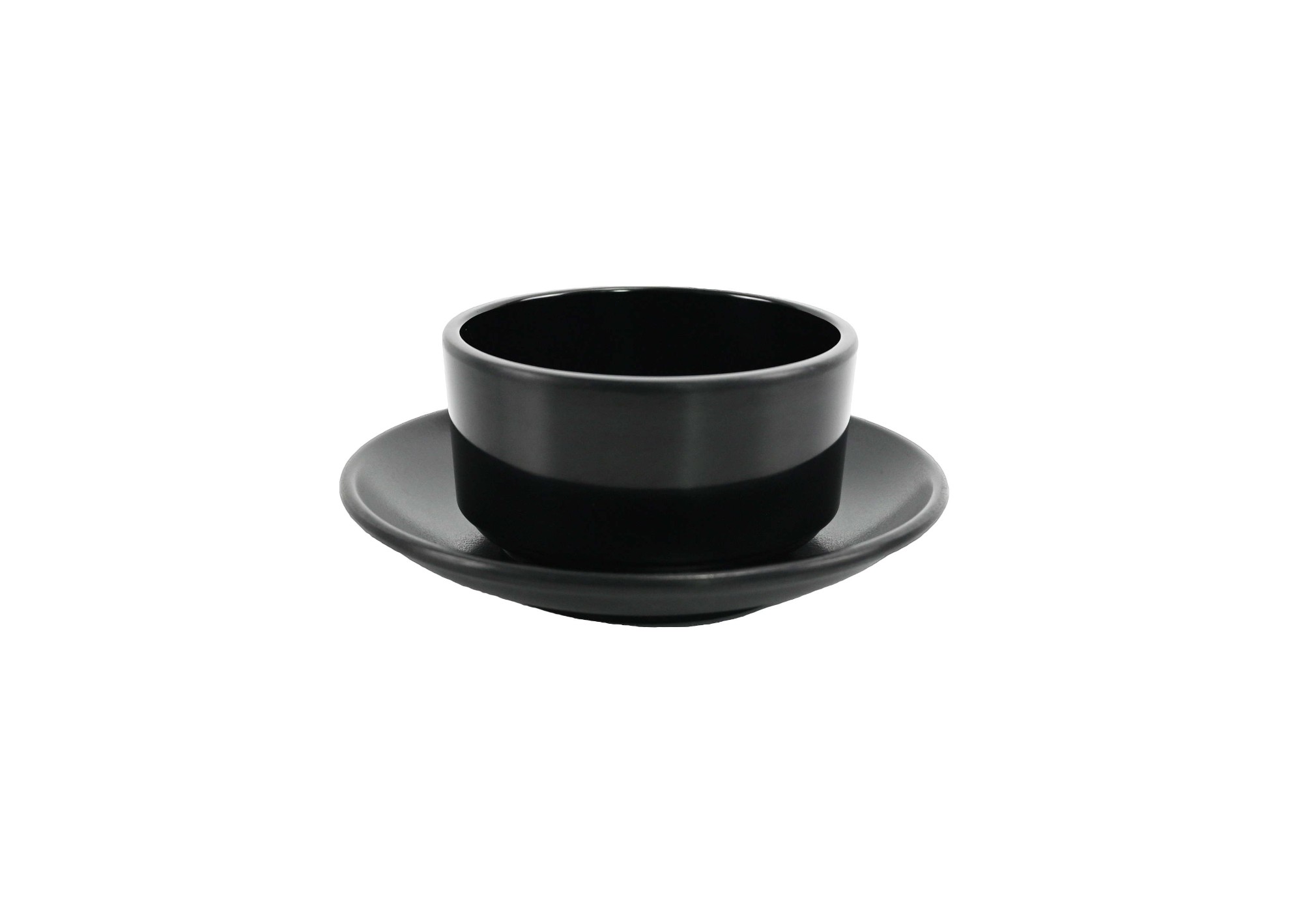 Matt Black Melamine Bowl W/Saucer Set Matt Black Melamine Bowl W/Saucer Set