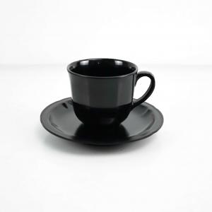 Matt Black Melamine Coffee Cups With Saucers Set