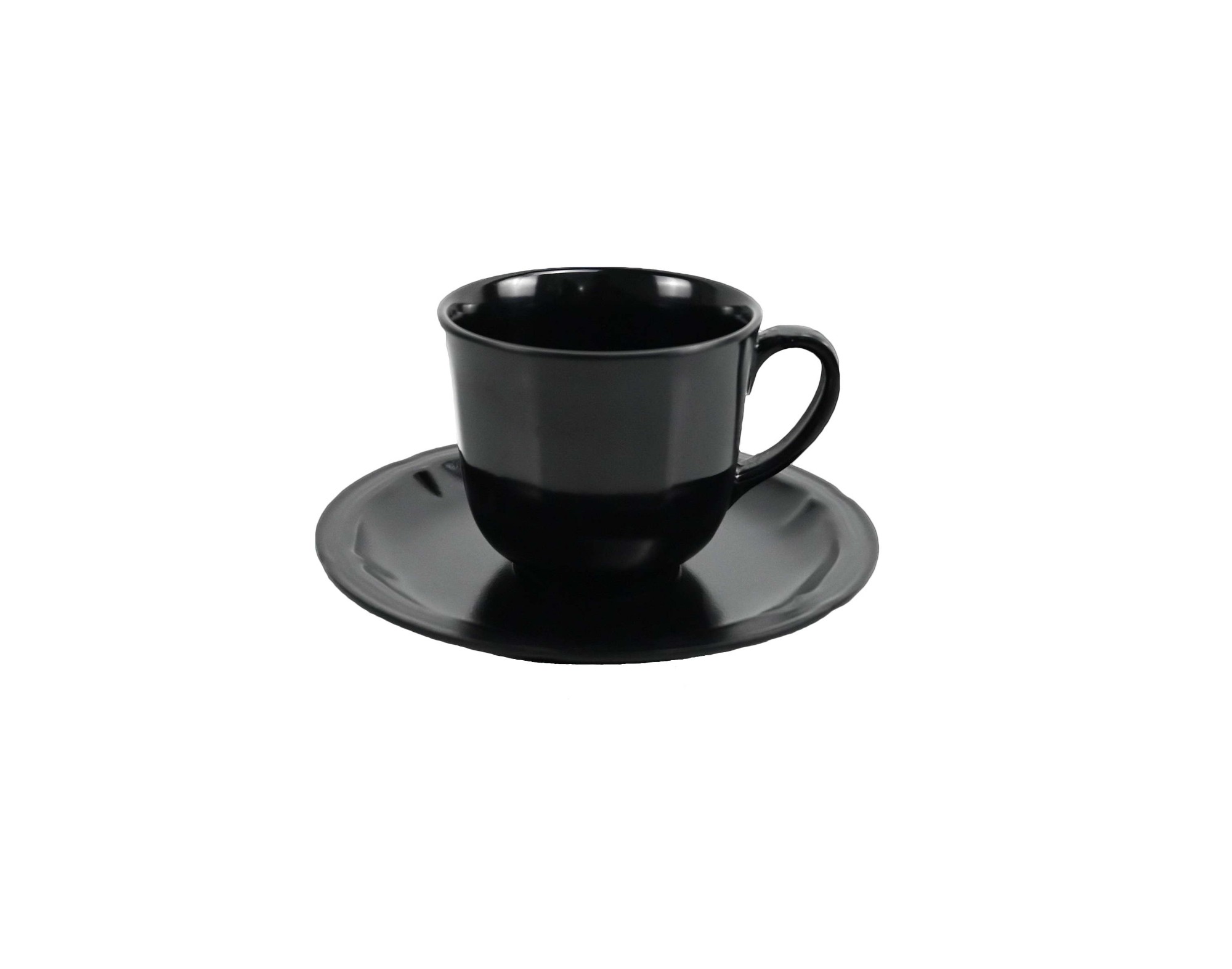 Matt Black Melamine Coffee Cups With Saucers Set Matt Black Melamine Coffee Cups With Saucers Set